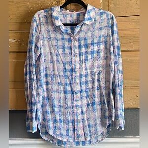 Anthropologie Plaid Button Down with Neon Details